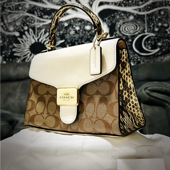 Coach Brown and White Satchel with Leopard Accents - Picture 11 of 16